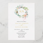 Rose Greenery Floral Wedding Monogram Gold Folieneinladung (Vorderseite)