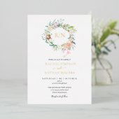 Rose Greenery Floral Wedding Monogram Gold Folieneinladung (Stehend vorne)