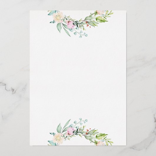 Rose Greenery Floral Wedding Monogram Gold Folieneinladung (Rückseite)