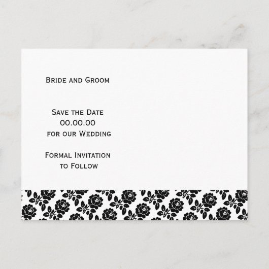 Rose Grenze Schwarz-weiß Hochzeit Speichern Sie da Ankündigungspostkarte (Rückseite)