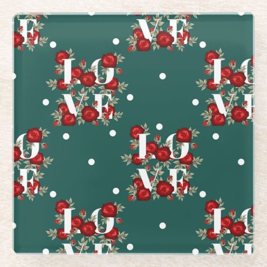 Rose Grüne "Liebe" Design Untersetzer Weihnachten (Vorderseite)