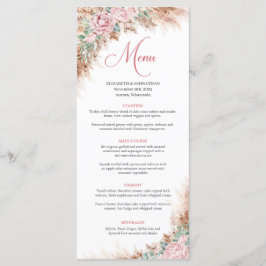 Rose Grünpflanzen und Pampas Menükarte