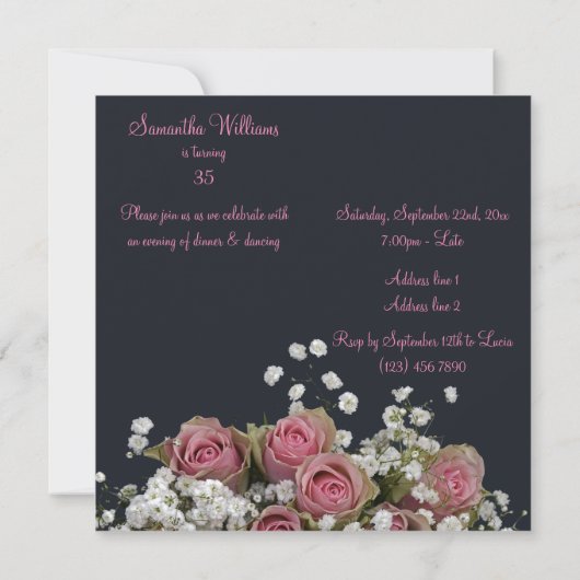 Rose & Gypsophila Bouquet Einladung (Rückseite)