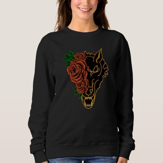 Rose Half Wolf Face Aesthetic Retro Nostalgia ON B Sweatshirt (Vorderseite)