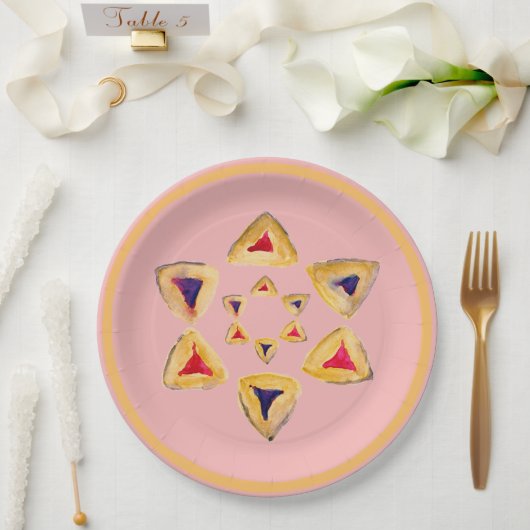 Rosé Hamantaschen Star Paper Plate for Purim Pappteller (Hochzeit)