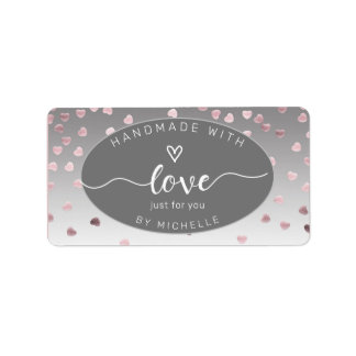 Rose handgefertigt mit Liebe-Monogramm-Quadrat Adressaufkleber