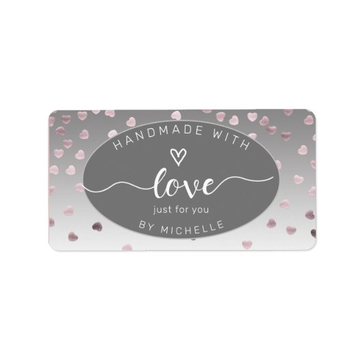 Rose handgefertigt mit Liebe-Monogramm-Quadrat Adressaufkleber (Vorne)