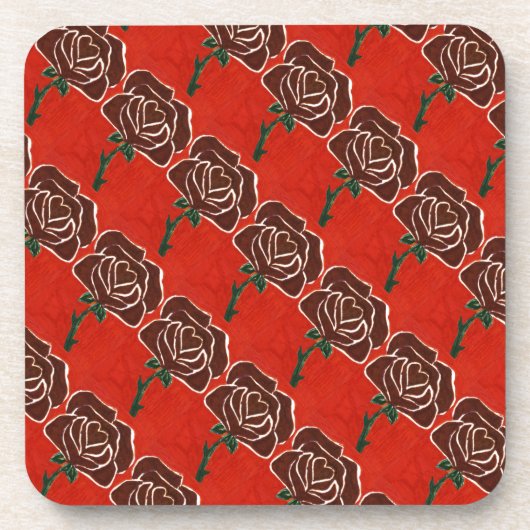 "Rose Heart #7 Tiled Pattern" Blumenmuster Unterse Getränkeuntersetzer (Vorderseite)