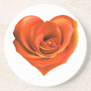 Rose Heart Bright Orange Sandstein Untersetzer