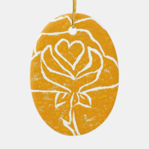 Rose Heart Yellow Keramik Ornament