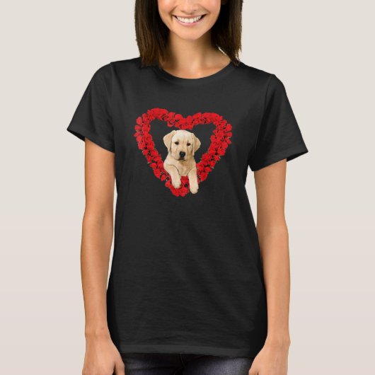 Rose Heart Yellow Lab Puppy Valentines Day Cute T-Shirt (Vorderseite)