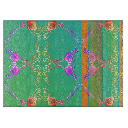 Rose Hearts Apricot & Green Cutting Board Schneidebrett (Vorderseite)