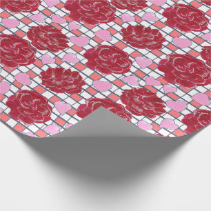Rose, Herz auf Kariertem Muster Geschenkpapier