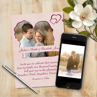 Rose Herz Braut und Groom Form Foto Hochzeit Einladung