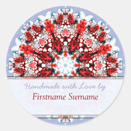 Rose Herz Mandala Etikett / Aufkleber (Vorderseite)