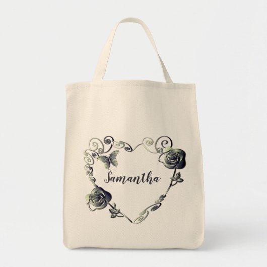 Rose Herz mit Name Tote Tasche (Vorne)
