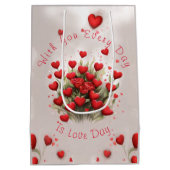 Rose & Herz Niedlich Teddy Bear Valentinstag Mittlere Geschenktüte (Rückseite)