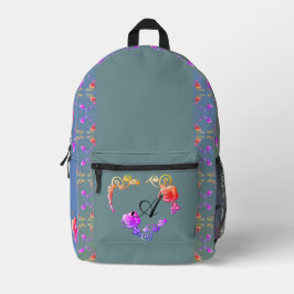 Rose Herz & Pulver Blauer Druckknopf Nähtasche Bedruckter Rucksack