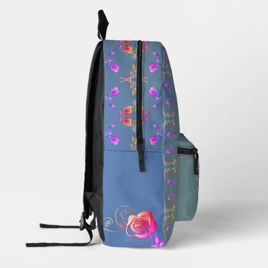 Rose Herz & Pulver Blauer Druckknopf Nähtasche Bedruckter Rucksack (Links)