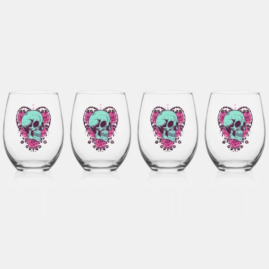 Rose Herz Skull Weinglas Ohne Stiel (Vorderseite)