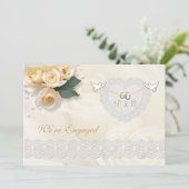 Rose, Herz, Tauben und Ringe Verlobung Einladung (Stehend Vorderseite)