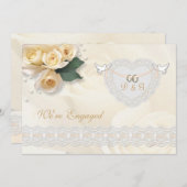 Rose, Herz, Tauben und Ringe Verlobung Einladung (Vorne/Hinten)