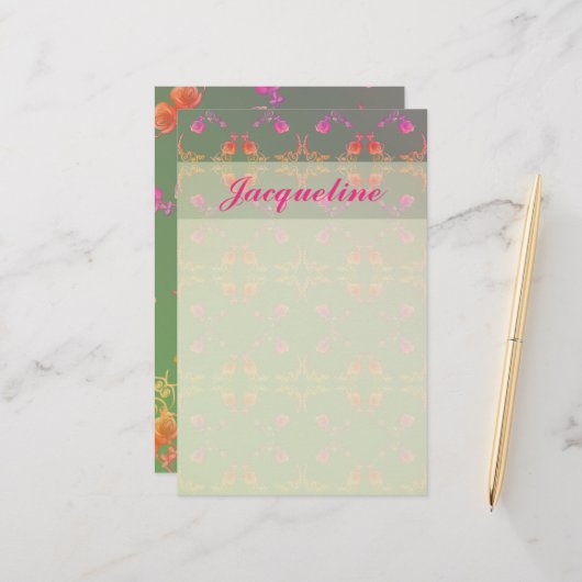 Rose Herz und Pflaumengeschirr Briefpapier (Vorderseite/Rückseite Beispiel)