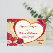 Rose & Herzrahmen Save the Date Kleine Flachkarte (Stehend Vorderseite)