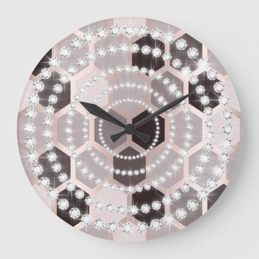 Rose Hexagon Grau Silver Diamond Infinity Circles Große Wanduhr (Vorderseite)