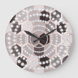 Rose Hexagone graue silberne Große Wanduhr
