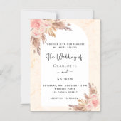 Rose Hochzeit boho Pampas Gras Gold Luxus Magneteinladung (Vorderseite)