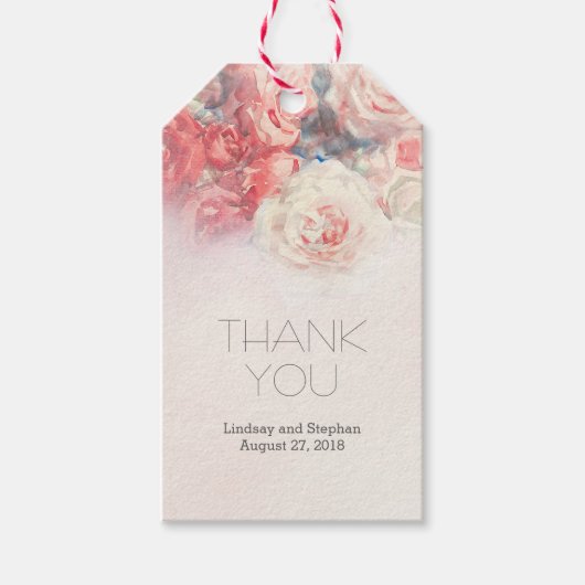 Rose Hochzeit in Aquarellfarbe Rosa Geschenkanhänger (Vorderseite)