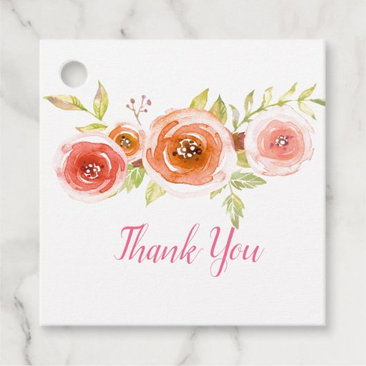 Rose Hochzeit mit Aquarellblumen Geschenkanhänger (Vorderseite)