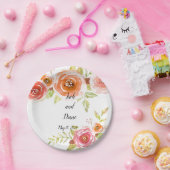 Rose Hochzeit mit Aquarellblumen Pappteller (Party)