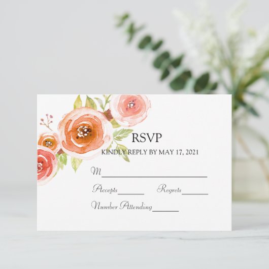Rose Hochzeit mit Aquarellblumen RSVP Karte (Stehend Vorderseite)