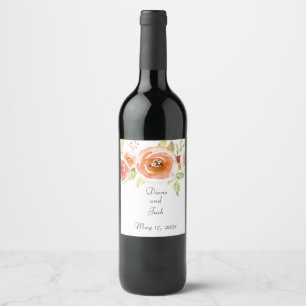 Rose Hochzeit mit Aquarellblumen Weinetikett