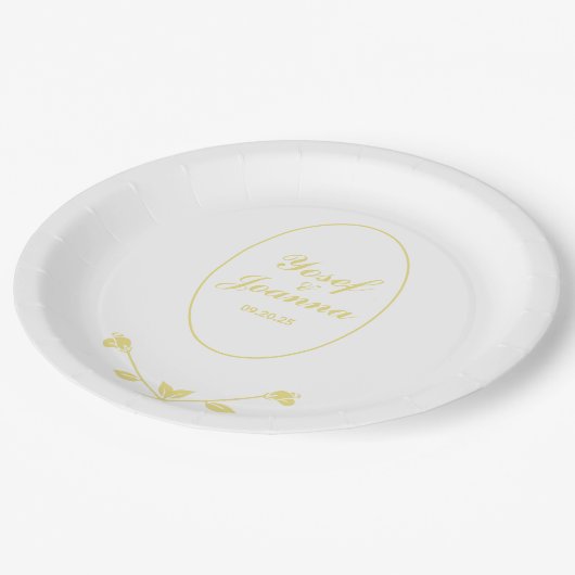 Rose Hochzeit Pappteller (Schrägansicht)