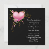 Rose Hochzeit Pink Heart Black Gothic Hochzeit Einladung (Rückseite)