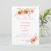 Rose Hochzeit von Aquarellblumen speichern das Dat Einladung (Stehend Vorderseite)