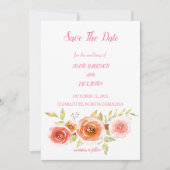 Rose Hochzeit von Aquarellblumen speichern das Dat Einladung (Vorderseite)