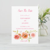 Rose Hochzeit von Aquarellblumen speichern das Dat Einladung (Stehend Vorderseite)
