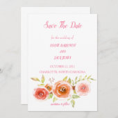 Rose Hochzeit von Aquarellblumen speichern das Dat Einladung (Vorne/Hinten)