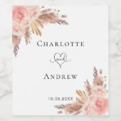 Rose Hochzeitpampas Weinetikett (Einzelnes Label)