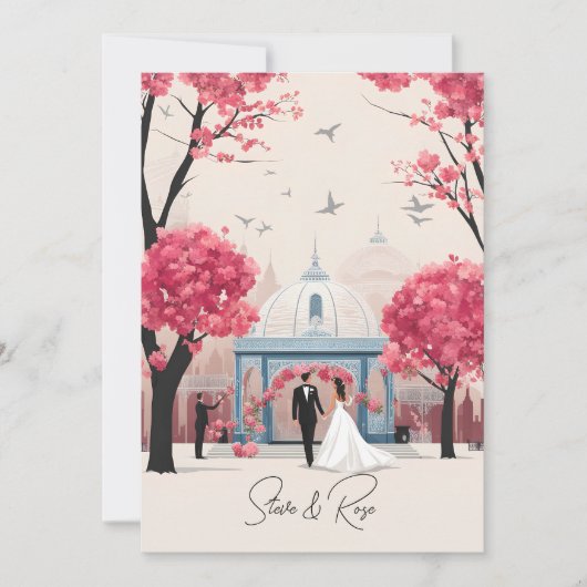 Rose Hochzeitseinladung und Programm (Vorderseite)