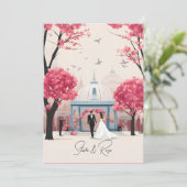 Rose Hochzeitseinladung und Programm (Stehend Vorderseite)