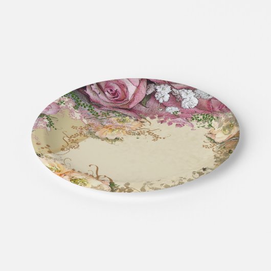 Rose Hochzeitsplatte Pappteller (Schrägansicht)