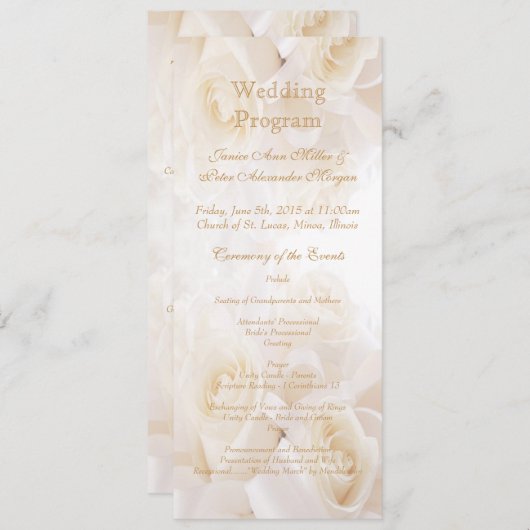 Rose Hochzeitsprogramm für Weißcreme Programm (Vorne/Hinten)