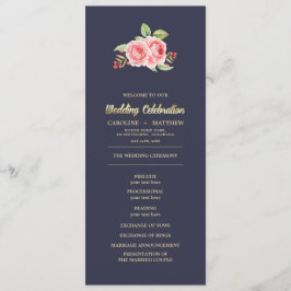Rose | Hochzeitsprogramme für Navy Blue Programm