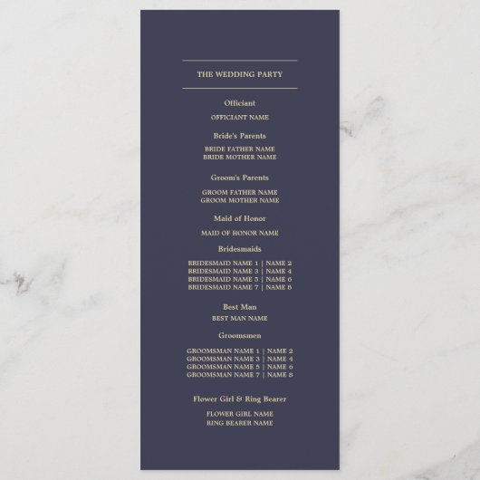 Rose | Hochzeitsprogramme für Navy Blue Programm (Rückseite)