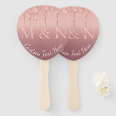 Rose Hochzeitstext Gold Blush Glitzer Handfan Fächer (Vorne und Hinten)